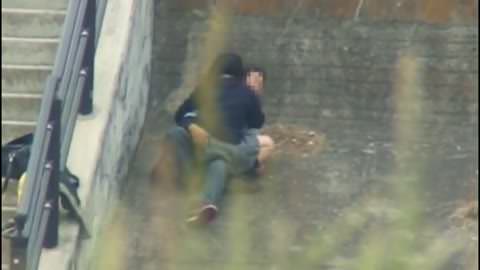 【素人望遠盗撮】制服カップルは♥お金がないので♥カワラで青姦Ｈ 42分